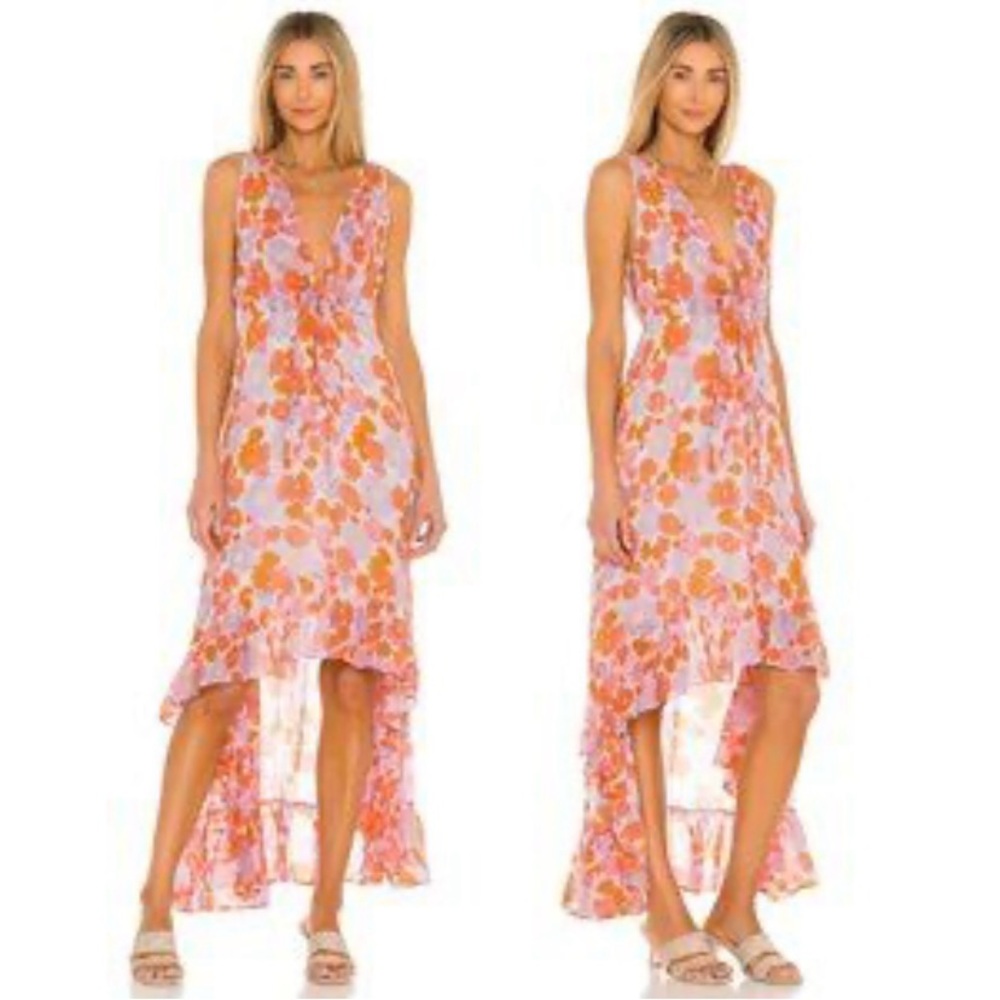 REVOLVE Floral Midi Dress in Pink and Orange